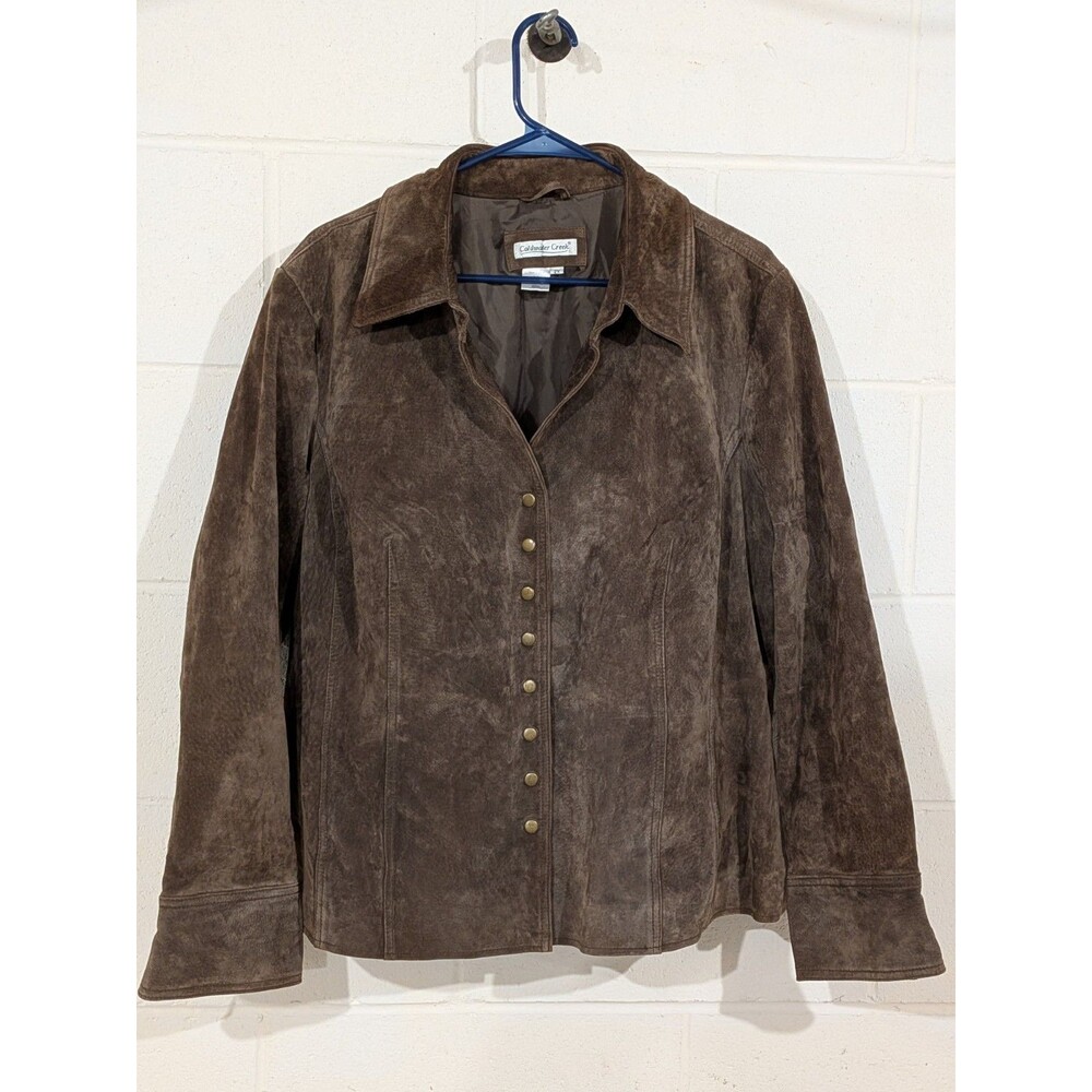 Coldwater Creek Suede Leather Blazer Jacket Womens Size 2X Brown Snap Up